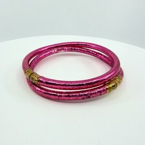 Vintage Pink Glitter Jelly Bangle Bracelet Set Gold Tone Accent‎ Waterproof Boho